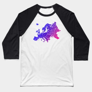 Colorful mandala art map of Europe with text in blue and violet Baseball T-Shirt